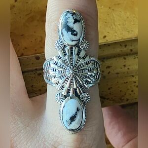 White Buffalo Turquoise Sterling Silver Statement Ring Size 8